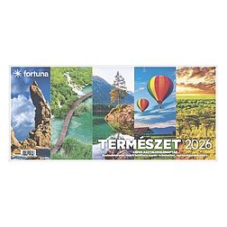 Asztali naptár 2026 képes FORTUNA Természet álló fehér lapos holdfázissal naptárháttal
