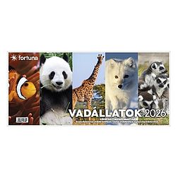Asztali naptár 2026 képes FORTUNA Vadállatok álló fehér lapos holdfázissal naptárháttal