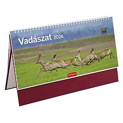 Asztali naptár 2026 képes TOPTIMER T054 álló fehér lapos Vadászat bordó