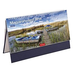 Asztali naptár 2026 képes TOPTIMER T056 álló fehér lapos Magyarországot járva kék