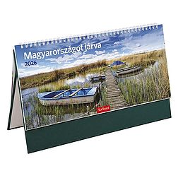 Asztali naptár 2026 képes TOPTIMER T056 álló fehér lapos Magyarországot járva zöld