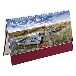 Asztali naptár 2026 képes TOPTIMER T056 álló fehér lapos Magyarországot járva bordó