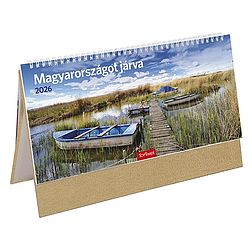 Asztali naptár 2026 képes TOPTIMER T056 álló fehér lapos Magyarországot járva bézs