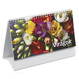Asztali naptár 2026 képes TOPTIMER T058 álló fehér lapos Virágok
