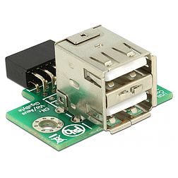 Delock Csatlakozósorral ellátott USB anya > 2 x USB 2.0 A-típusú anya - fölfelé vezeto (41429)
