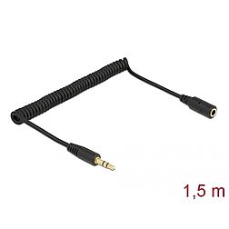 Delock Csavartkábel meghosszabbítás 3 tűs 3,5 mm sztereo Jack apa sztereo jack anya 1,5 m, fekete (86768)