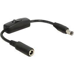 Delock DC-adapterkábel, 5,5 x 2,5 mm csatlakozódugó > DC-csatlakozóhüvely 5,5 x 2,5 mm, kapcsolóval, (65497)