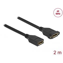Delock DisplayPort 1.2 kábel csatlakozóhüvellyel - csatlakozóhüvellyel panelrögzítés 4K 60 Hz 2 m (87101)