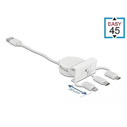 Delock Easy 45 modulos USB 2.0 3 az 1-ben behúzható kábel, A-típusú USB - USB-C , Micro USB és light (81375)