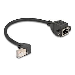 Delock Hálózat bővítő kábel S/FTP RJ45 apa 90 hajlított - RJ45 beépített anya Cat.6A 0,25 m fekete (80309)