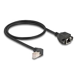 Delock Hálózat bővítő kábel S/FTP RJ45 apa 90 hajlított - RJ45 beépített anya Cat.6A 0,5 m fekete (80310)