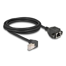Delock Hálózat bővítő kábel S/FTP RJ45 apa 90 hajlított - RJ45 beépített anya Cat.6A 2 m fekete (80312)
