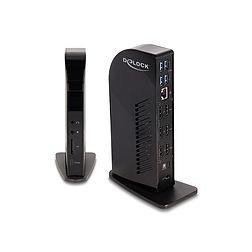 Delock USB Type-C hármas elrendezésű dokkoló állomás DisplayLink 4K / USB Hub / LAN / SD / Audio / PD 96 W szolgáltatásokkal (88051)