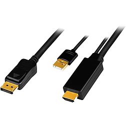 Logilink HDMI cable, A/M + USB-A/M to DP/M, 4K/30 Hz, black, 1 m (CH0090)