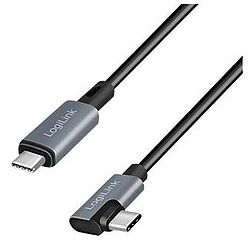 Logilink USB 2.0 Type-C kábel, C/M 90 fok - USB-C/M, E-jel, PD, fekete, 3 m (CU0184)