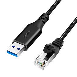 Logilink USB 3.0 Ethernet kábel, A/M-RJ45/M, 1 Gbps, aktív, fekete/szürke, 3 m (CU0403)