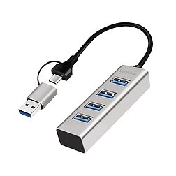 Logilink USB 3.0 hub, 4x USB-A, 5 Gbit/s, 2 az 1-ben csatlakozókábel, ezüst (UA0455)