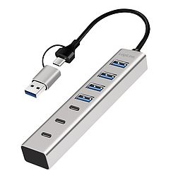 Logilink USB 3.0 hub, 7 port, 4x USB-A, 3x USB-C, 2 az 1-ben csatlakozókábel, 5 Gbit/s, ezüst (UA0442)