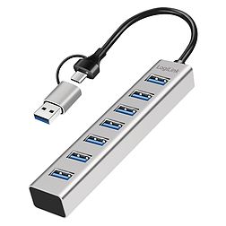 Logilink USB 3.0 hub, 7 port, 7x USB-A, 2 az 1-ben csatlakozókábel, 5 Gbit/s, ezüst (UA0441)