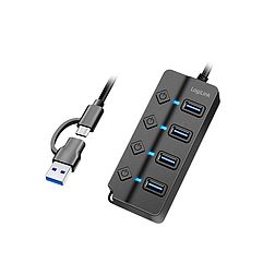 Logilink USB 3.2 Gen1 Hub, 4 port, be-/kikapcsoló, fekete (UA0419)
