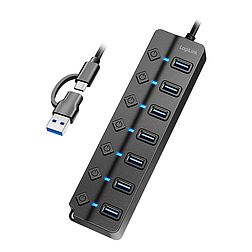 Logilink USB 3.2 Gen1 hub, 7 port, be-/kikapcsoló, fekete (UA0420)