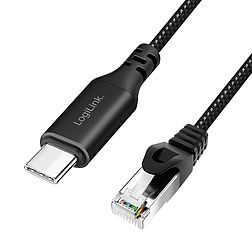 Logilink USB 3.2 Type-C Ethernet kábel, C/M RJ45/M, 1 Gbps, aktív, fekete/szürke, 1,5 m (CU0411)