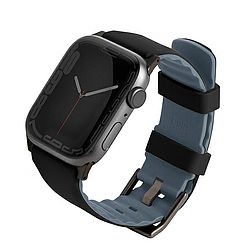 Uniq Linus Apple Watch Series 4/5/6/7/8/SE/SE2/Ultra szíj, 42/44/45 mm. Airosoft szilikon, fekete/éjfekete.