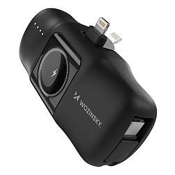 Wozinsky WF16-YLS 5000mAh 15W Lightning Mini Power Bank beépített USB-C kábellel és Apple Watch töltővel - fekete