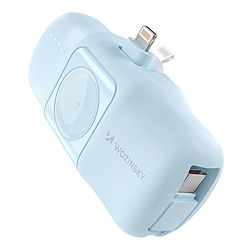 Wozinsky WF16-YLS 5000mAh 15W Lightning Mini Power Bank beépített USB-C kábellel és Apple Watch töltővel - kék