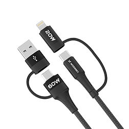 Wozinsky WNBAA 4in1 kábel 2x USB-C 1x USB-A 1x Lightning 60W 1 m - fekete