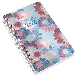 Zsebnaptár 2026 REALSYSTEM SP3 spirál mini 78x128mm heti fehér lapos virágok