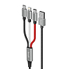 3 az 1-ben USB-Lightning / USB-C / Micro USB kábel Budi 2.4A, 1 m, fonott, fekete (DC203A8)