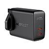 Acefast fali töltő (UK csatlakozó) 2x USB Type C 40W, PPS, PD, QC 3.0, AFC, FCP fekete (A12 fekete)