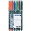 Alkoholos marker készlet, OHP, 0,6 mm, STAEDTLER "Lumocolor 318", 6 különböző szín