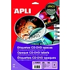 Apli 10808/10601 univerzális CD DVD címke teljes lefedettségű matt fehér külső átmérő 117mm belső átmérő 18mm 25ív/csomag