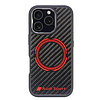 Audi karbonszálas sport piros kör MagSafe tok iPhone 16 Pro 6.3"-hoz - fekete