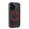 Audi karbonszálas sport piros kör MagSafe tok iPhone 16 Pro 6.3"-hoz - fekete