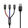 Baseus 3 az 1-ben USB-C / Lightning / Micro 3A 1,2 m-es USB-kábel, fekete (CAMLT-BSY01)