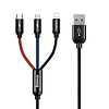 Baseus 3 az 1-ben USB-C / Lightning / Micro USB kábel 3,5A 0,3 m, fekete (CAMLT-ASY01)
