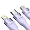 Baseus Flash II 3 az 1.ben USB töltőkábel, USB-C + micro USB + Lightning, 66W, 1.2m, lila (CASS040005)