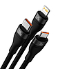 Baseus Flash Series 2, 3 az 1-ben USB kábel, USB-C / micro USB / Lightning, 100W, 1.5m fekete (CASS030201)
