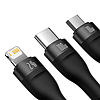 Baseus Flash Series 3 az 1-ben USB-kábel, USB-C + micro USB + Lightning, 100W, 1.2m fekete (CASS030001)