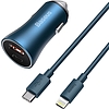 Baseus Golden Contactor Pro autós töltő, USB + USB-C, QC4.0 +, PD, SCP, 40 W, kék + USB-C - Lightning kábel 1 m, kék (TZCCJD-03)
