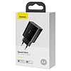 Baseus speed mini gyorstöltő, USB + USB-C, PD, 3A, 20 W, fekete (CCFS-SN01)