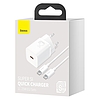 Baseus Super Si gyorstöltő 1C 25W adapter USB-C-USB-C 1 m-es kábellel, fehér (TZCCSUP-L02)