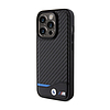 BMW Leather Carbon Blue Line tok iPhone 15 Pro készülékhez fekete (BMHCP15L22NBCK)