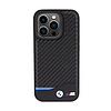 BMW Leather Carbon Blue Line tok iPhone 15 Pro készülékhez fekete (BMHCP15L22NBCK)