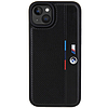 BMW perforált háromszínű vonalú tok iPhone 15 / 14 / 13-hoz - fekete