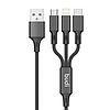 Budi autós töltő, 2x USB, 2.4A + 3 az 1-ben USB - USB-C / Lightning / Micro USB kábel, fekete (627T3)