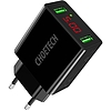C0028 2*USB-A hálózati töltő kijelzővel (fekete)